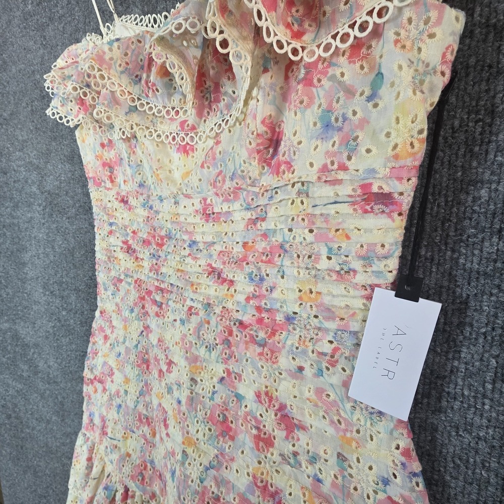 NEW ASTR The Label Mini Dress L Una Floral Eyelet Lace Coquette Ivory Pink Girly - Picture 4 of 9